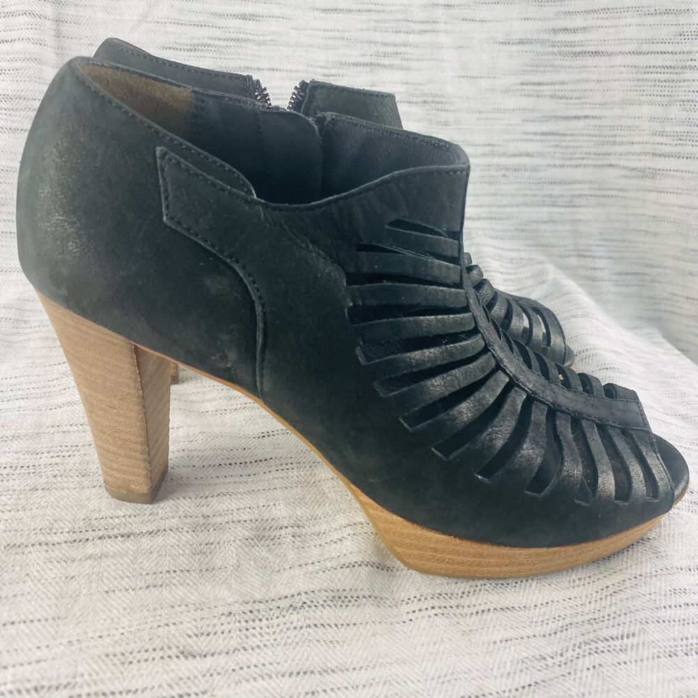 Paul Green Black Tasha Open Toe Laser Cut Platform‎ Heeled Booties Size 5.5